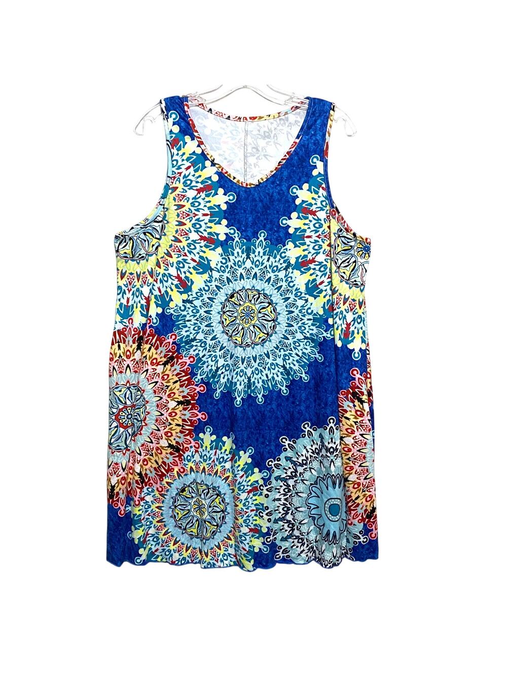 Mandala AOP Blue Sleeveless Womens Dress 2XL Boho Indie Hippie Beachy Vacation